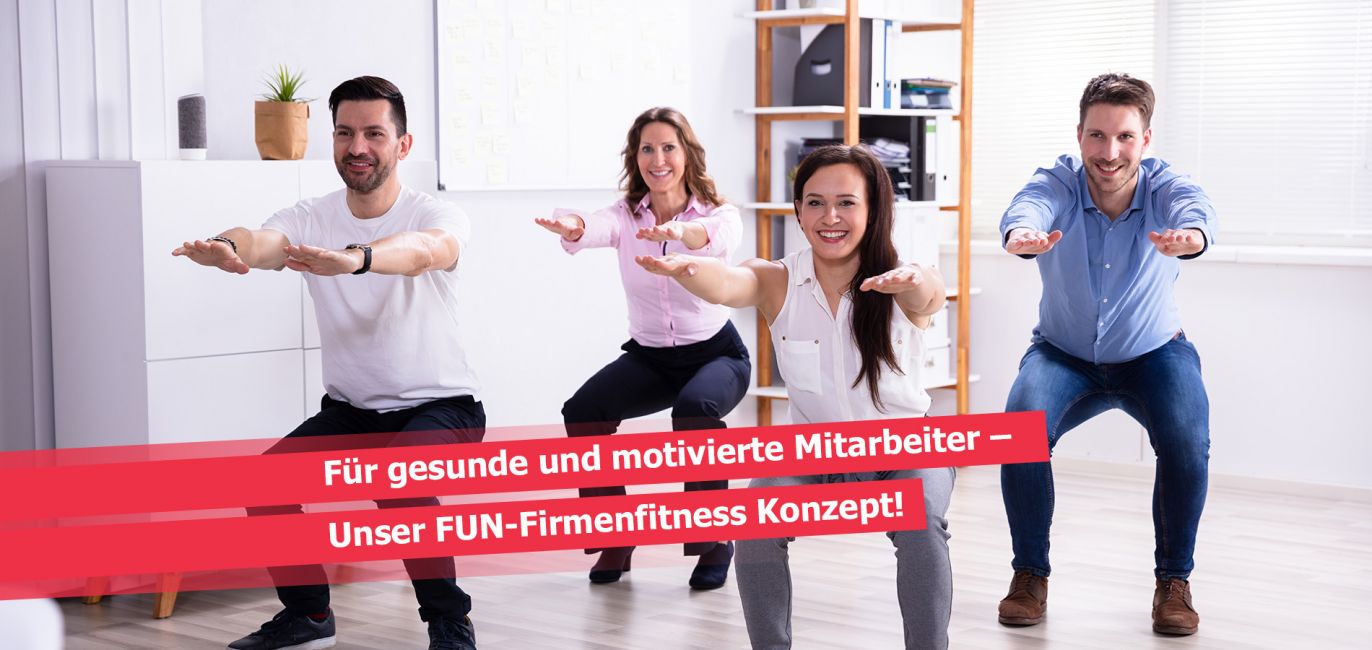 Firmenfitness in Kornwestheim/Ludwigsburg: Leute machen Kniebeugen im Büro